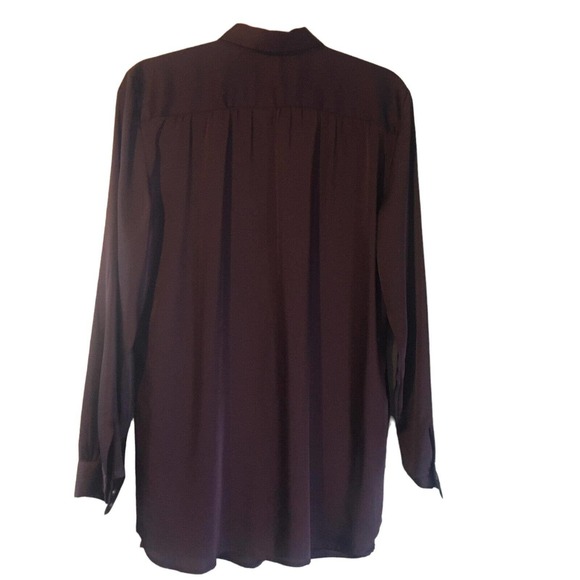Loft Purple Brown Collared Long Sleeve Button Up Blouse. Size Large. Pre-owned - Picture 2 of 10